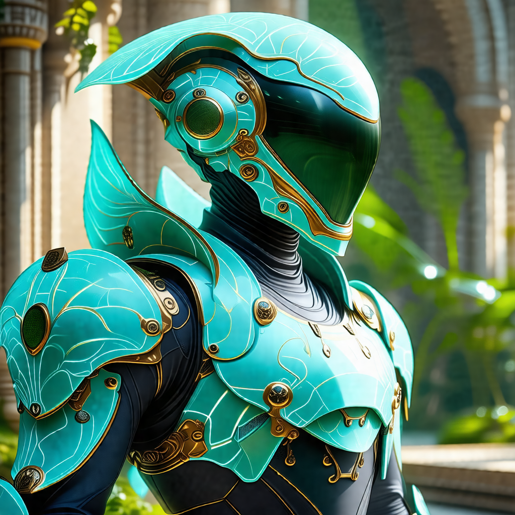 Futuristic robot with a blue and gold color scheme