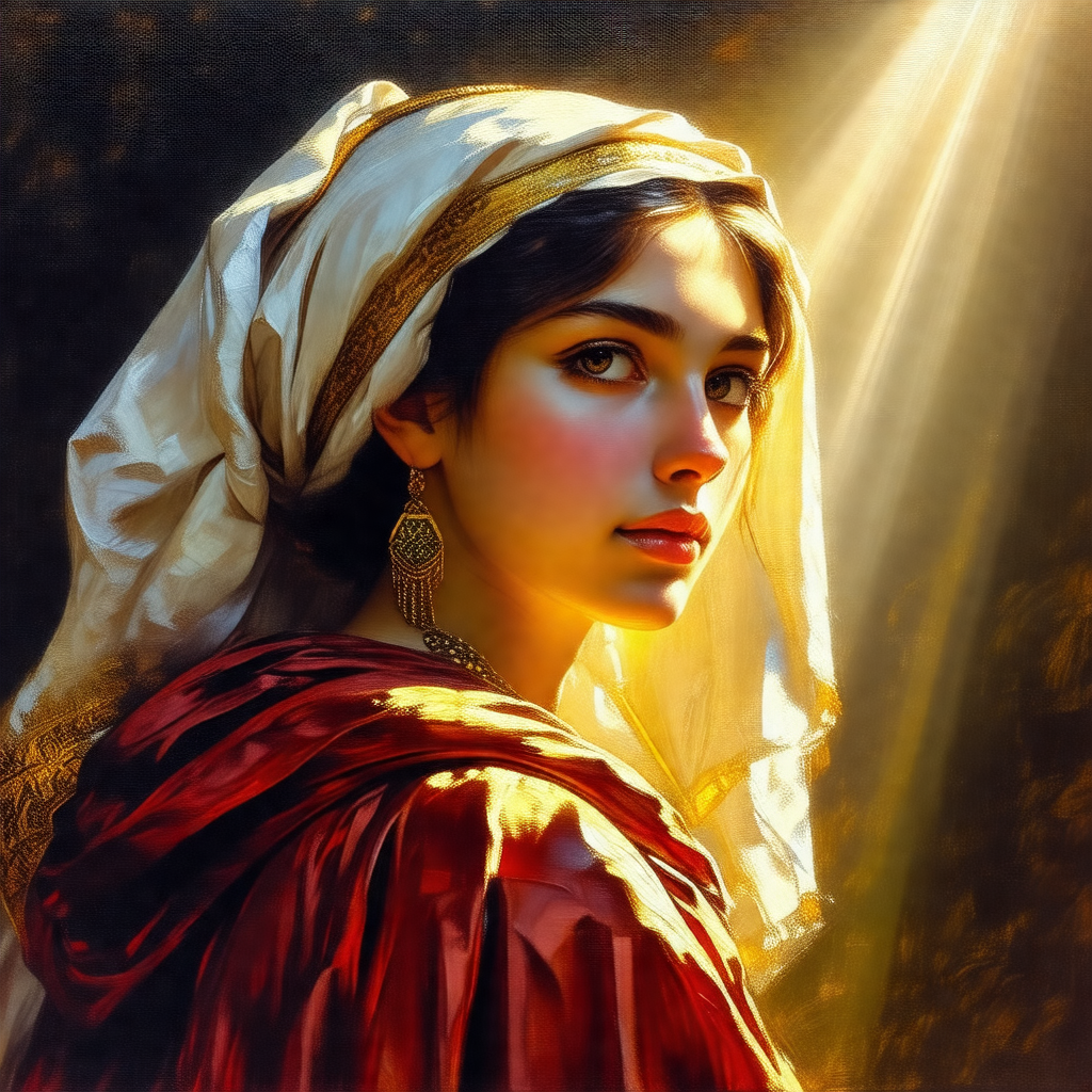 Woman wearing a white veil, standing in front of a bright...
