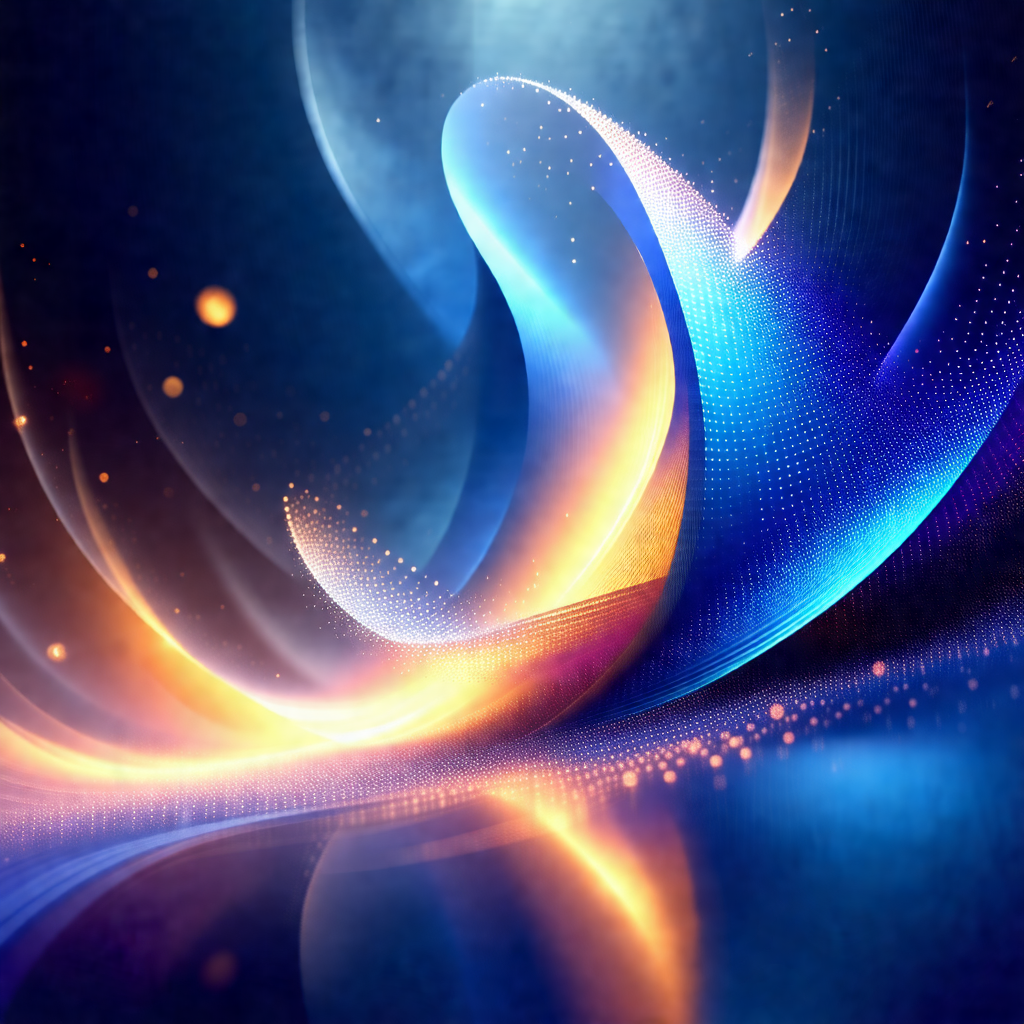 Colorful and abstract artwork featuring a blue and orange...