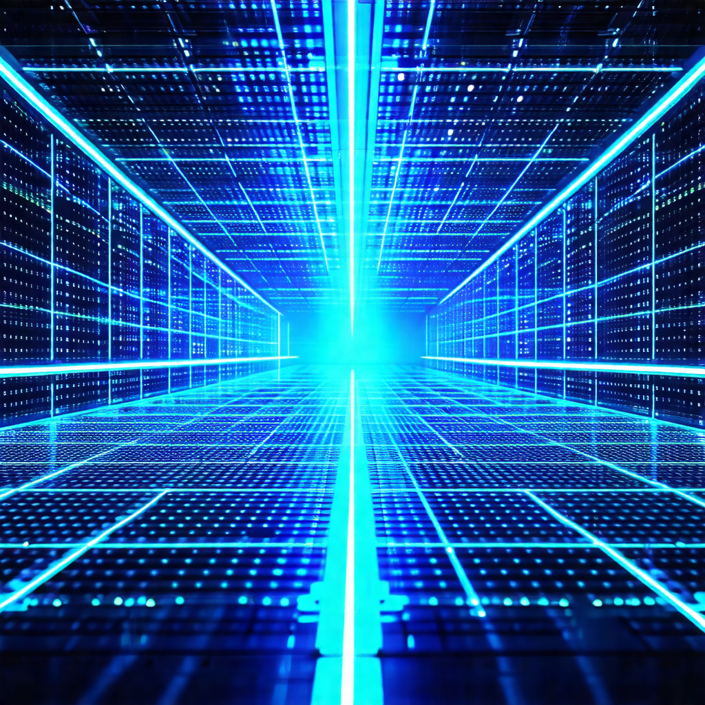 Futuristic scene with a blue and white color scheme