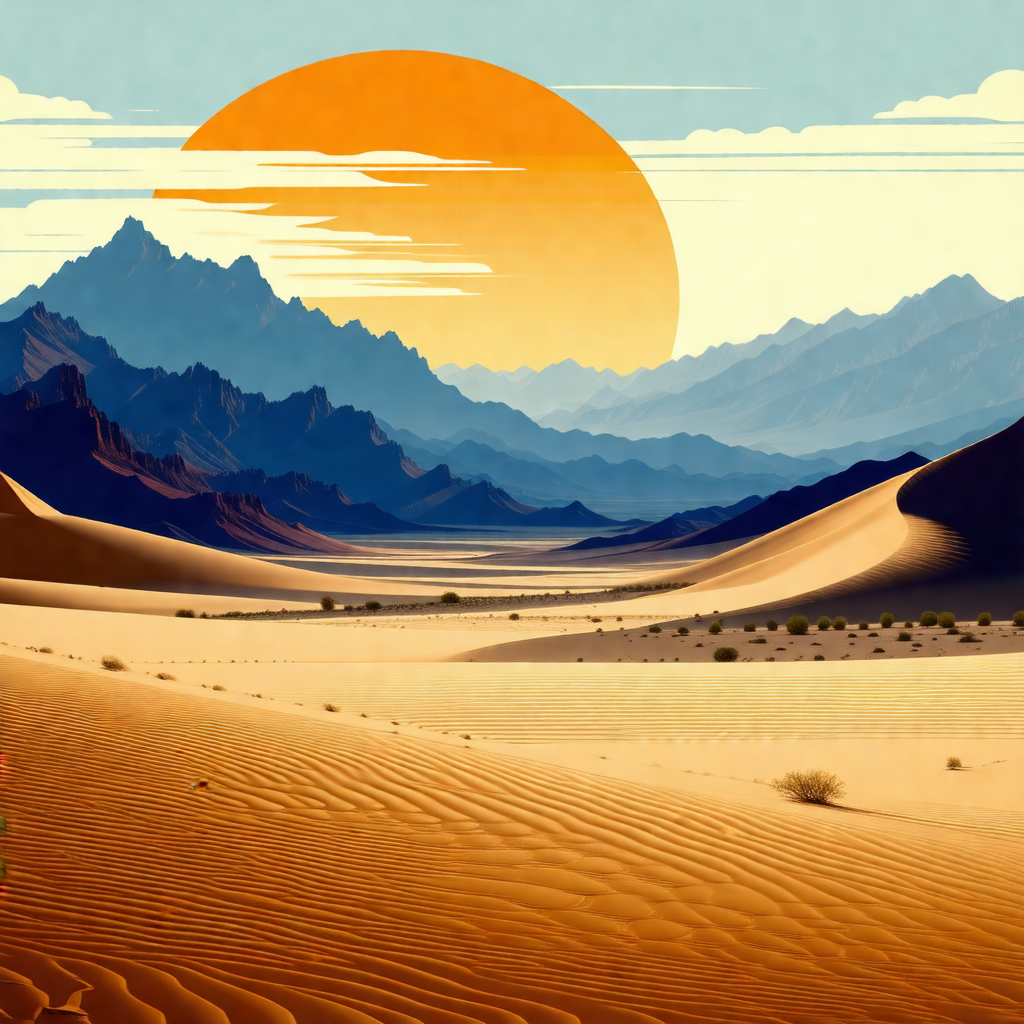 Beautiful desert landscape with a sunset in the background