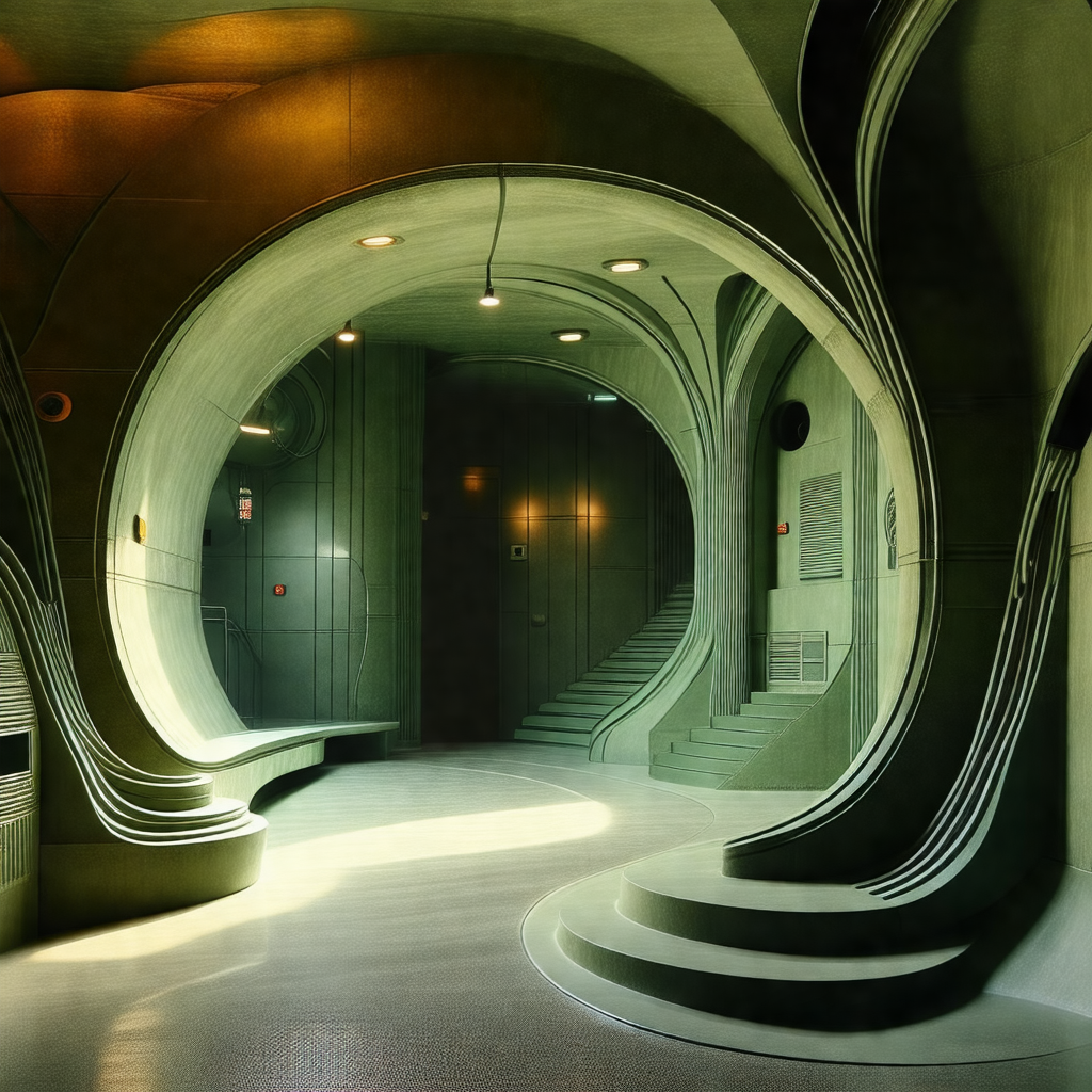 Large, open, and modern building with a spiral staircase