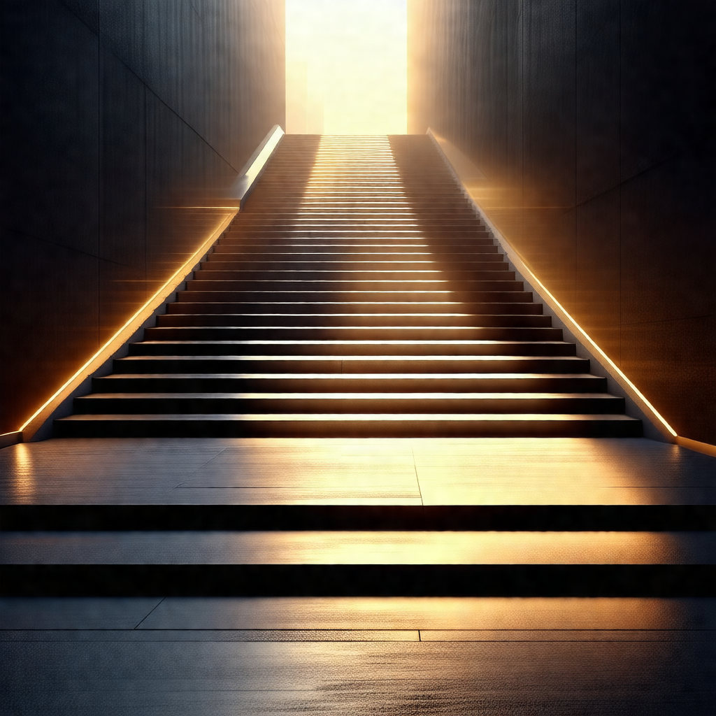 Staircase with a bright light shining on it, creating a d...