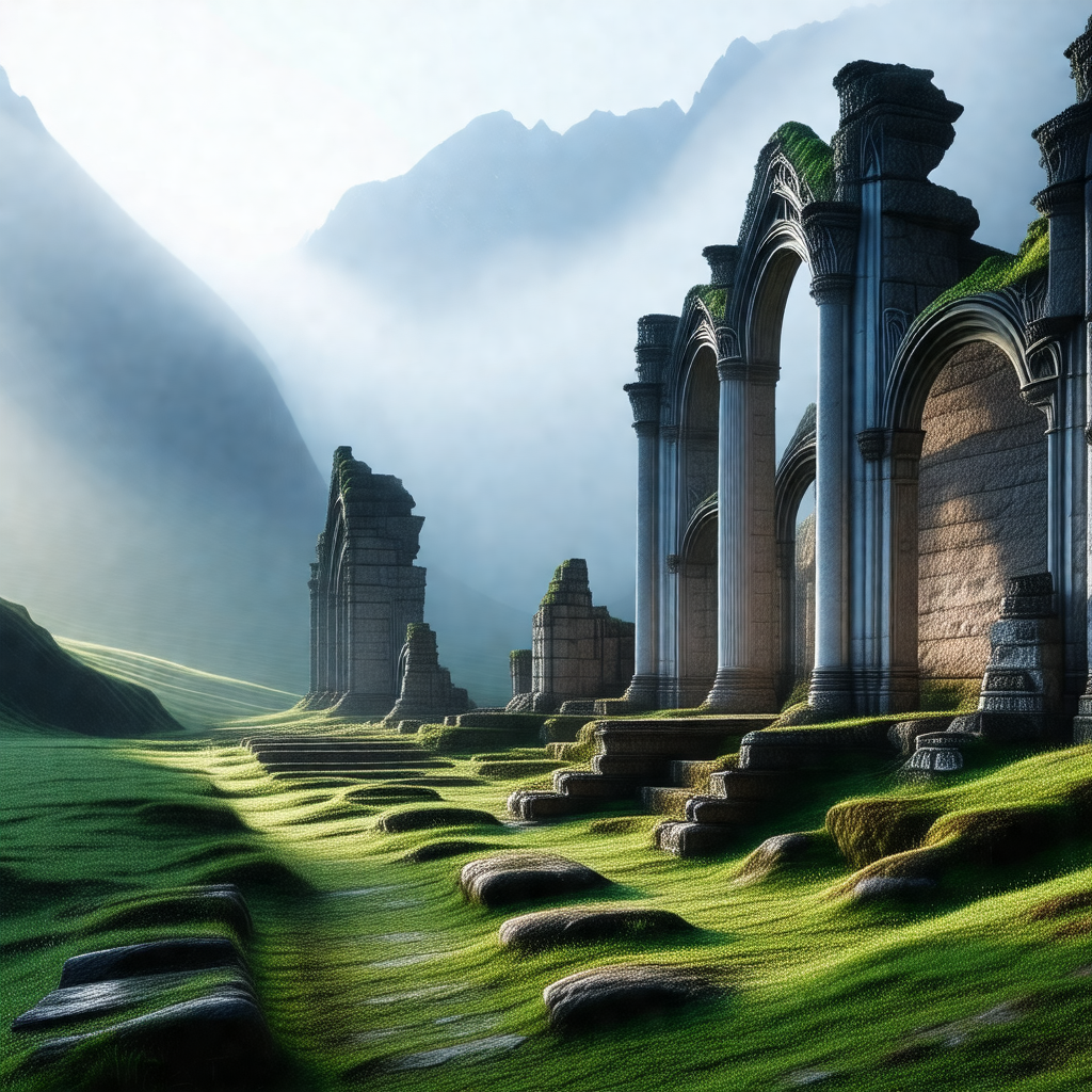 Beautiful mountain landscape with a large, old stone buil...