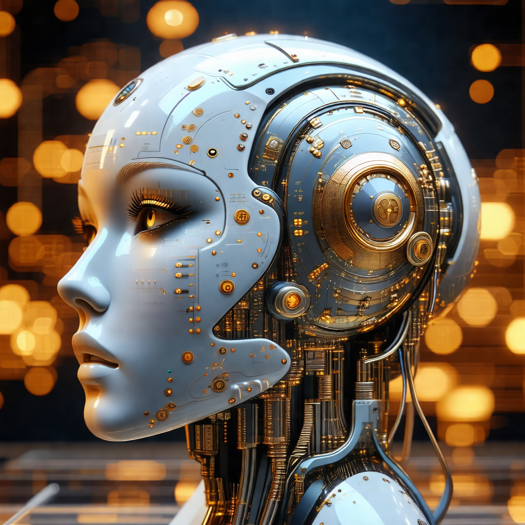 Futuristic robot with a human-like face, complete with a ...