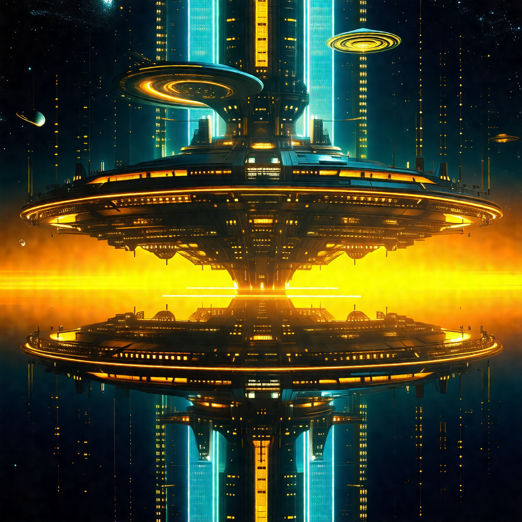 Futuristic, computer-generated illustration of a large, c...