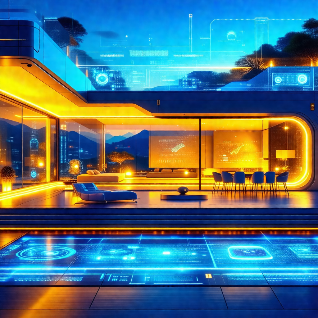 Futuristic, blue-lit room with a modern design