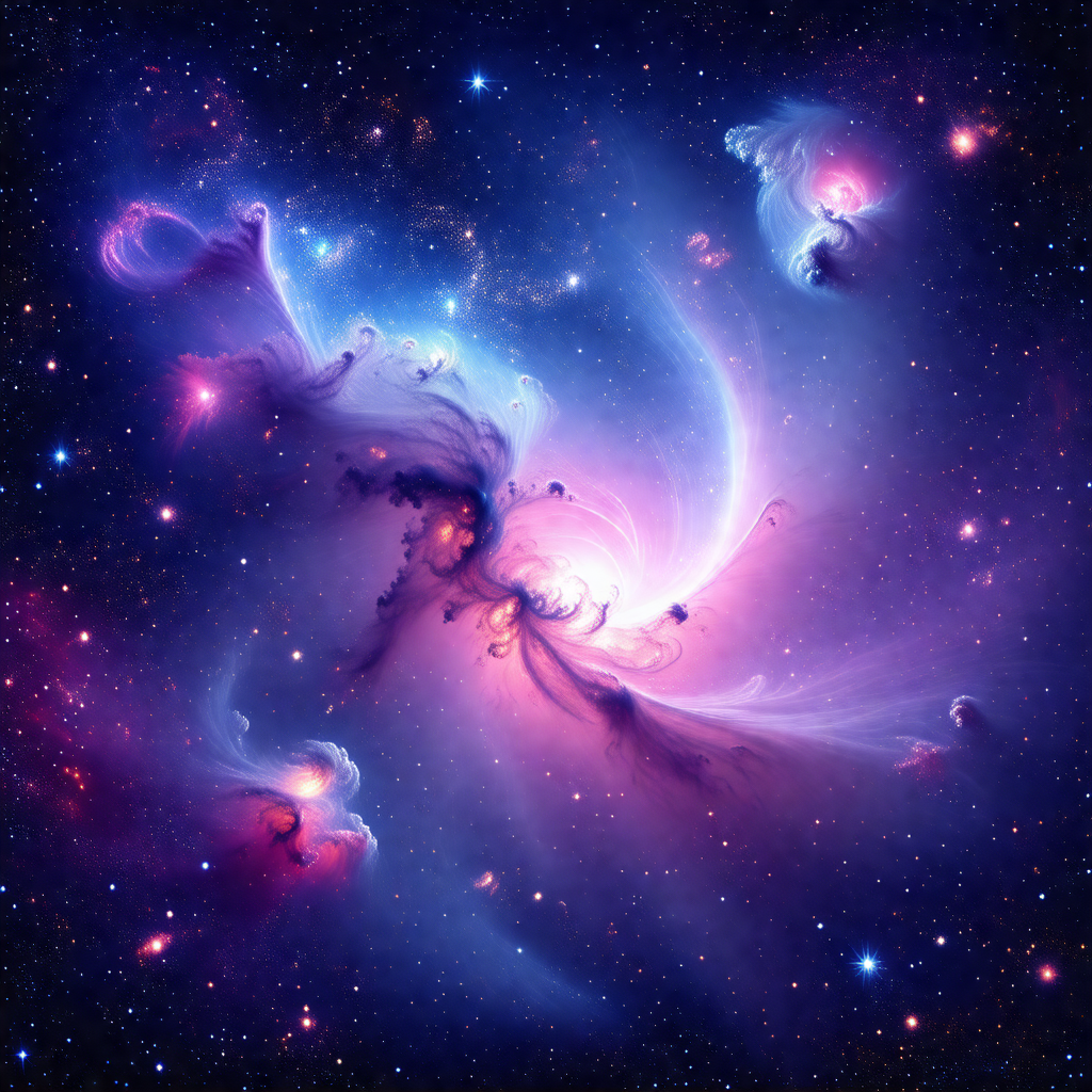 Beautiful and colorful space scene featuring a purple neb...