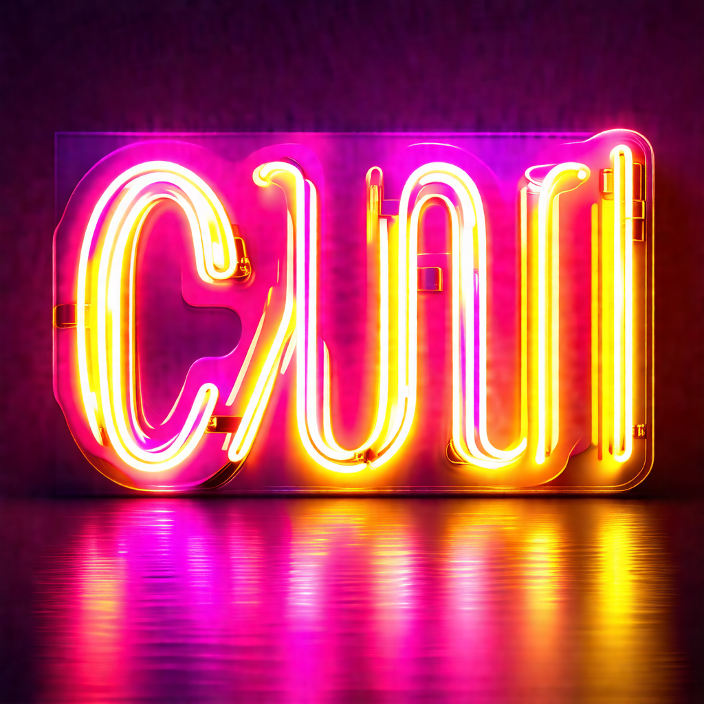 Large, illuminated neon sign that reads "cu"