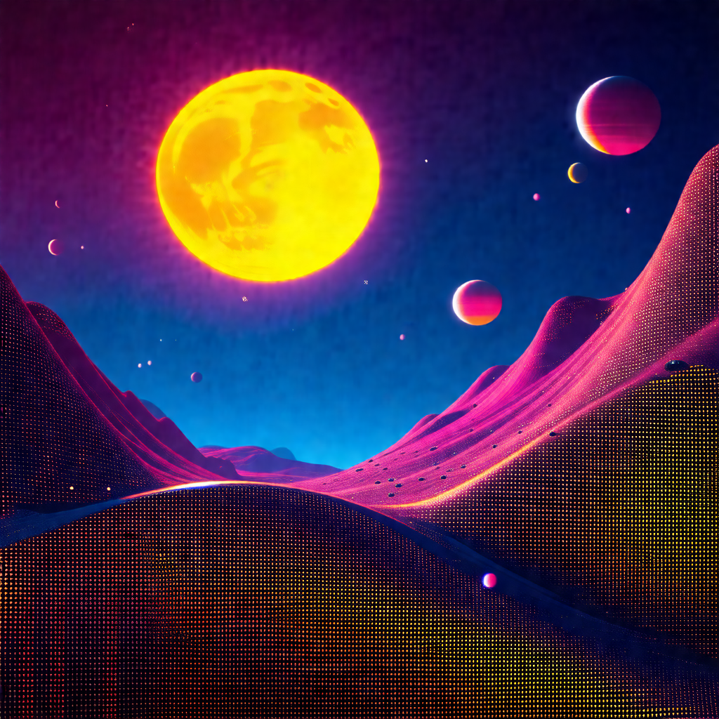 Vibrant and colorful scene of a sunset on a planet