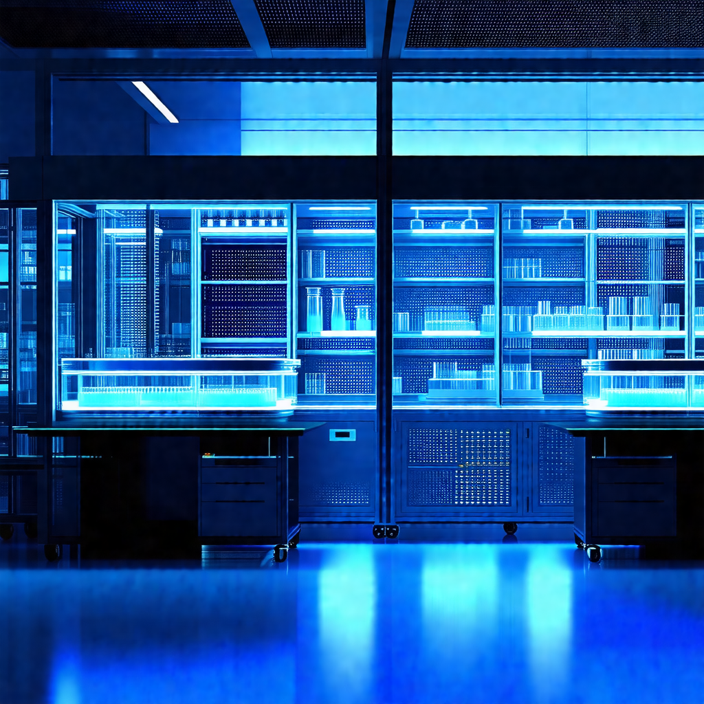 Large, well-lit laboratory filled with various pieces of ...