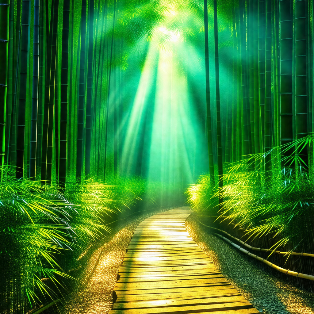 Pathway surrounded by lush green trees, creating a serene...