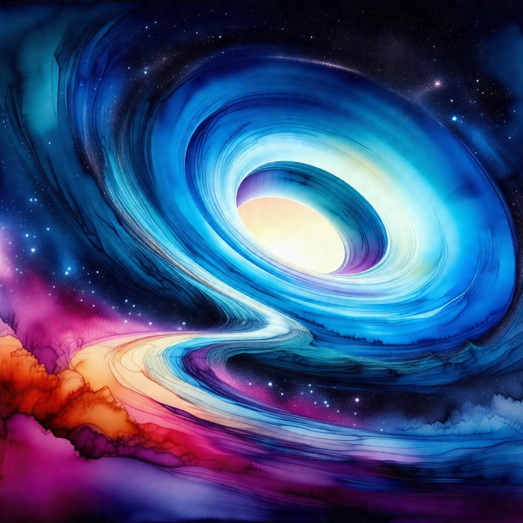 Painting of a blue spiral, which appears to be a represen...