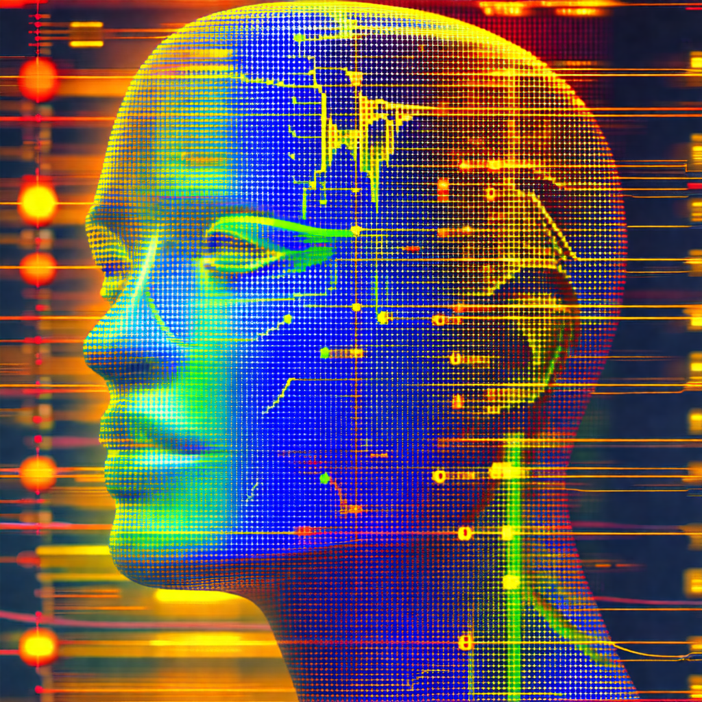 Close-up of a human head, with a blue and yellow color sc...