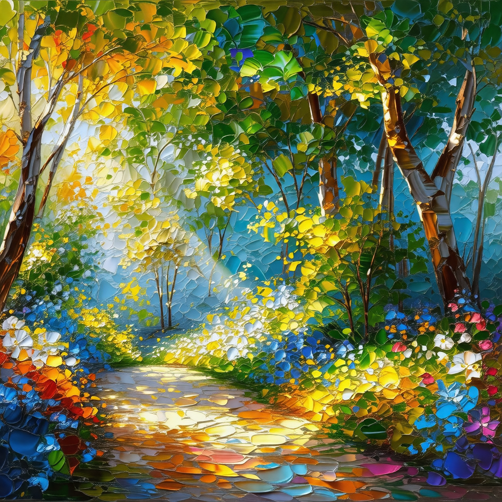 Beautiful forest scene with a pathway leading through the...