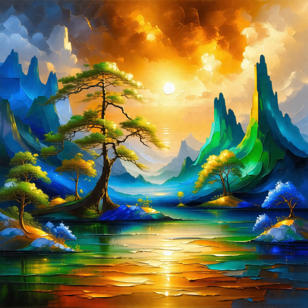 Beautiful landscape with a large body of water, surrounde...