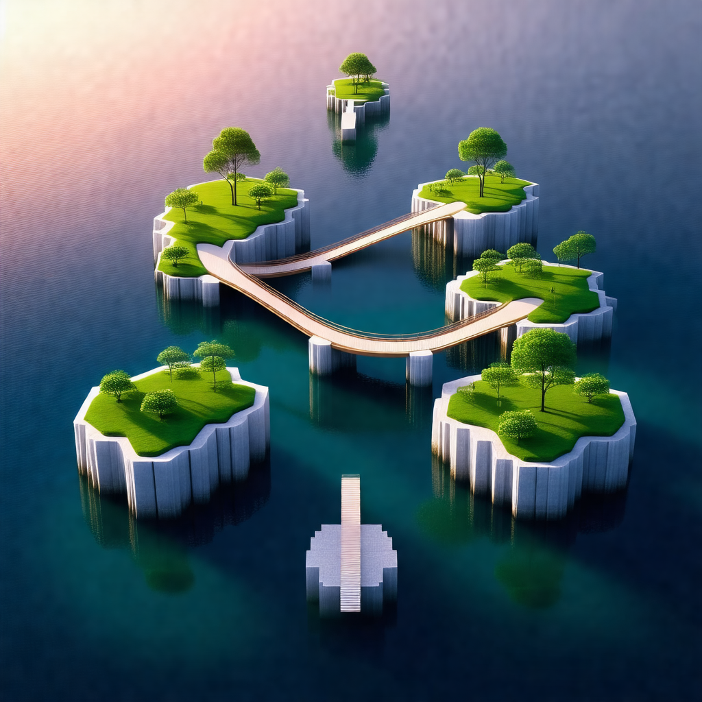 Large body of water with several small islands floating o...