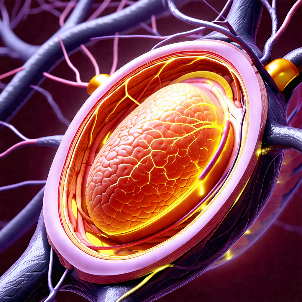 Close-up of a human heart, with a bright yellow and orang...