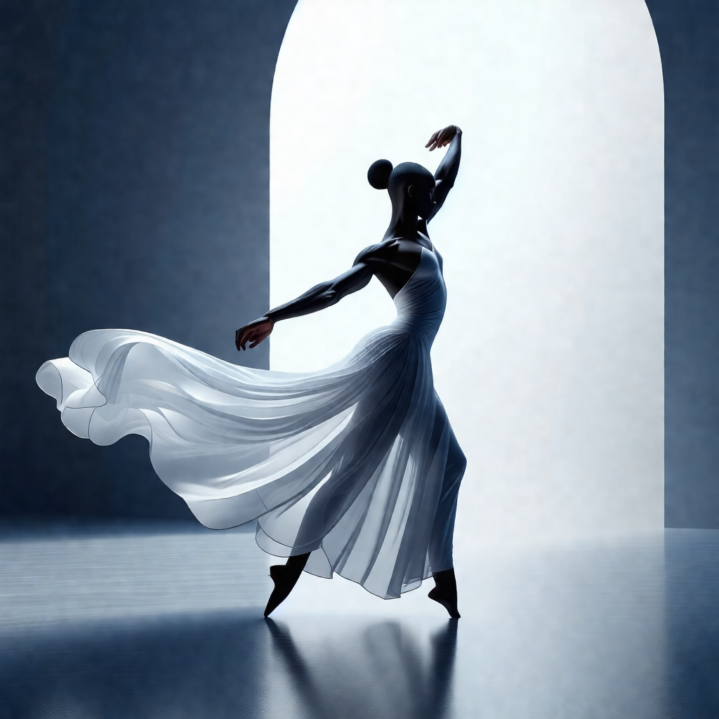 Woman in a white dress, standing on a stage and performin...