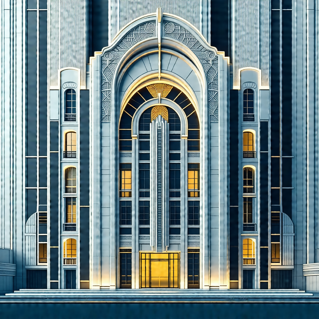 Large, ornate building with a prominent archway