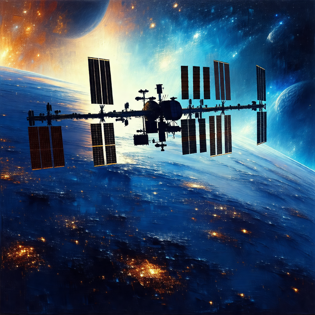 Space shuttle with a large number of windows, flying thro...