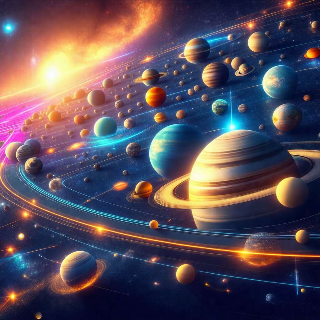 Colorful and detailed illustration of the solar system