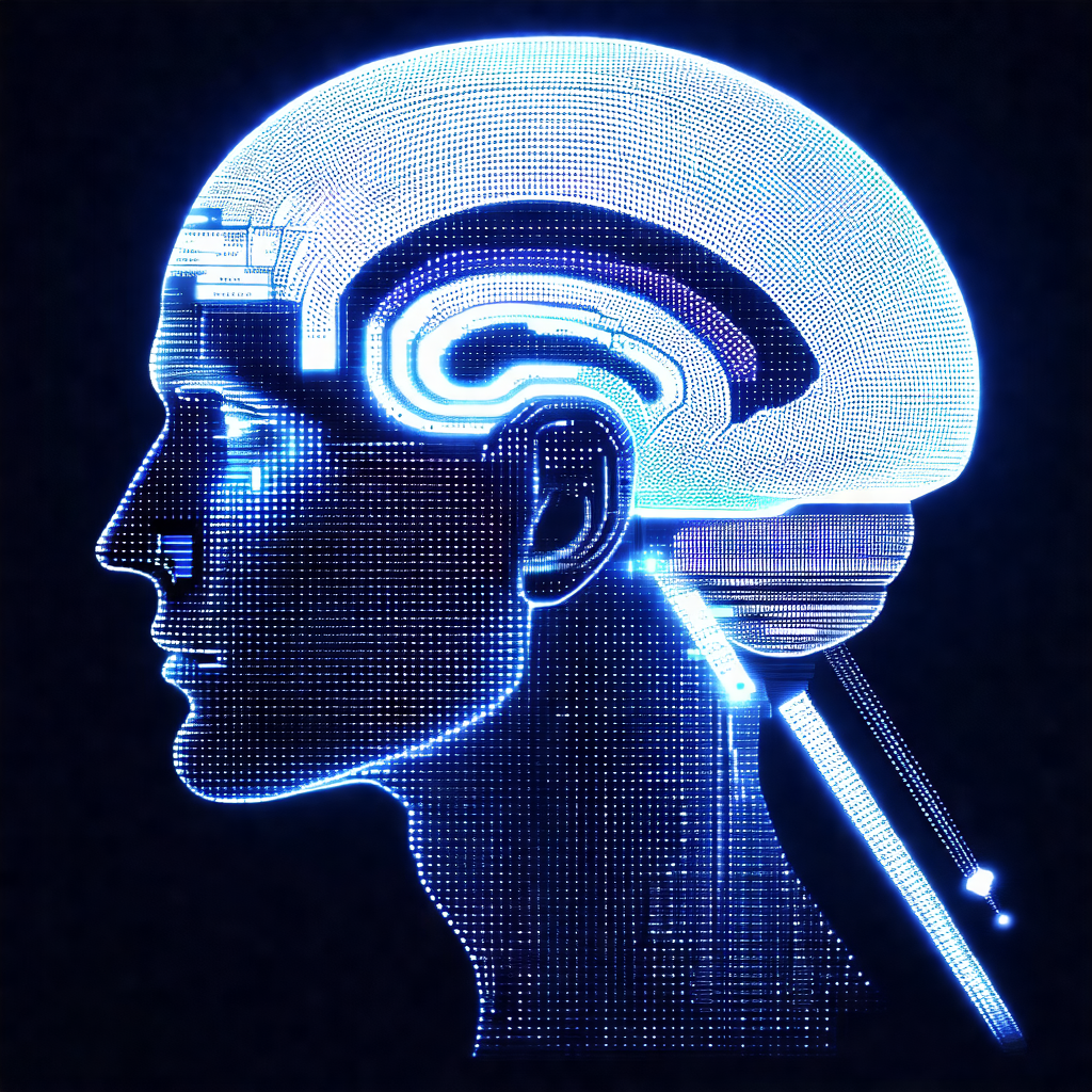 Close-up of a human head, with a blue light illuminating ...