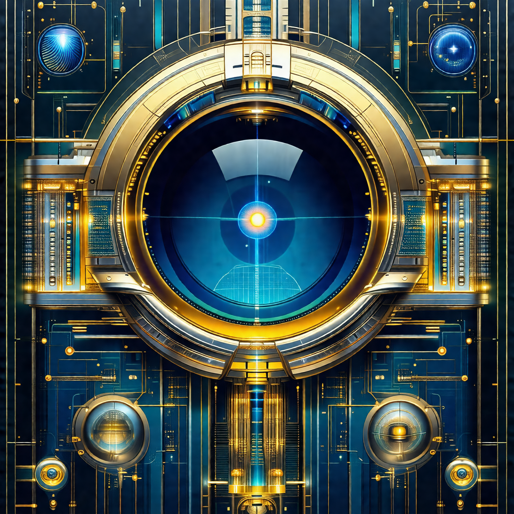 Futuristic, high-tech building with a large, round window...