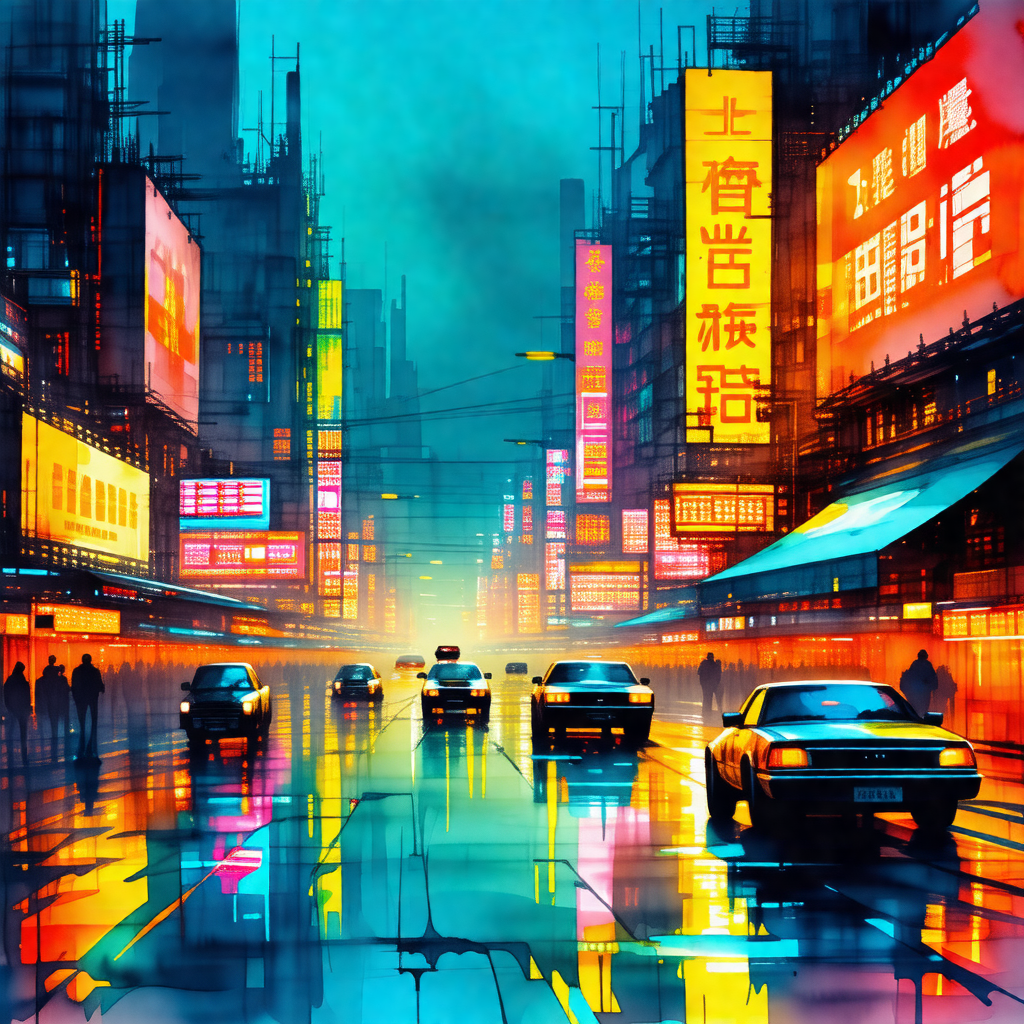 Busy city street at night, with a group of cars driving d...