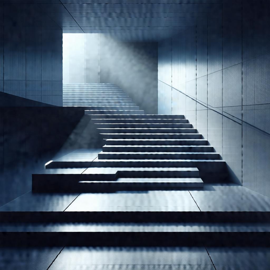 Staircase with a blue tint, giving it a unique and artist...