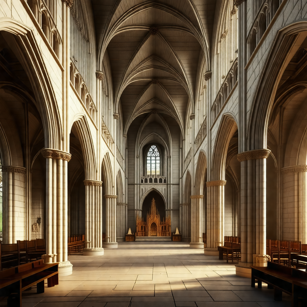 Large, ornate cathedral with a high vaulted ceiling