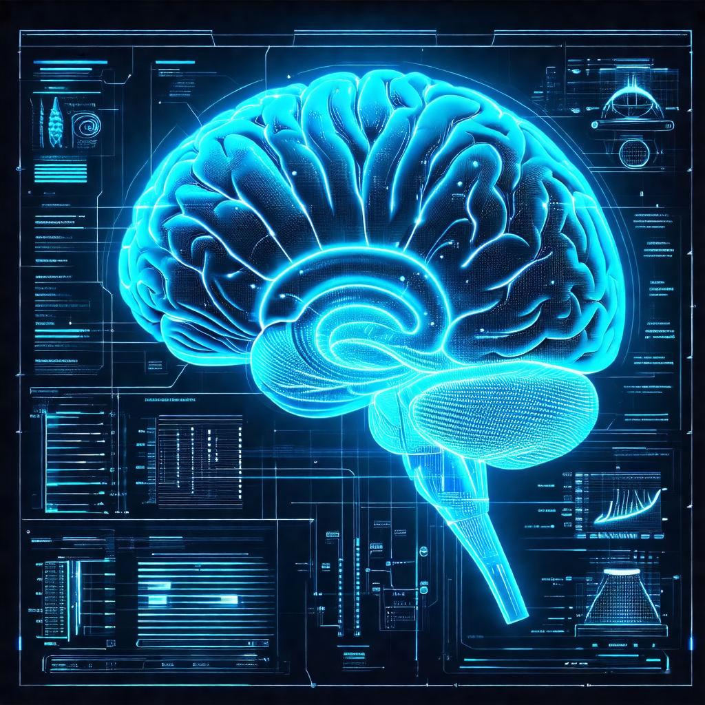 Close-up of a human brain, with a blue hue to it