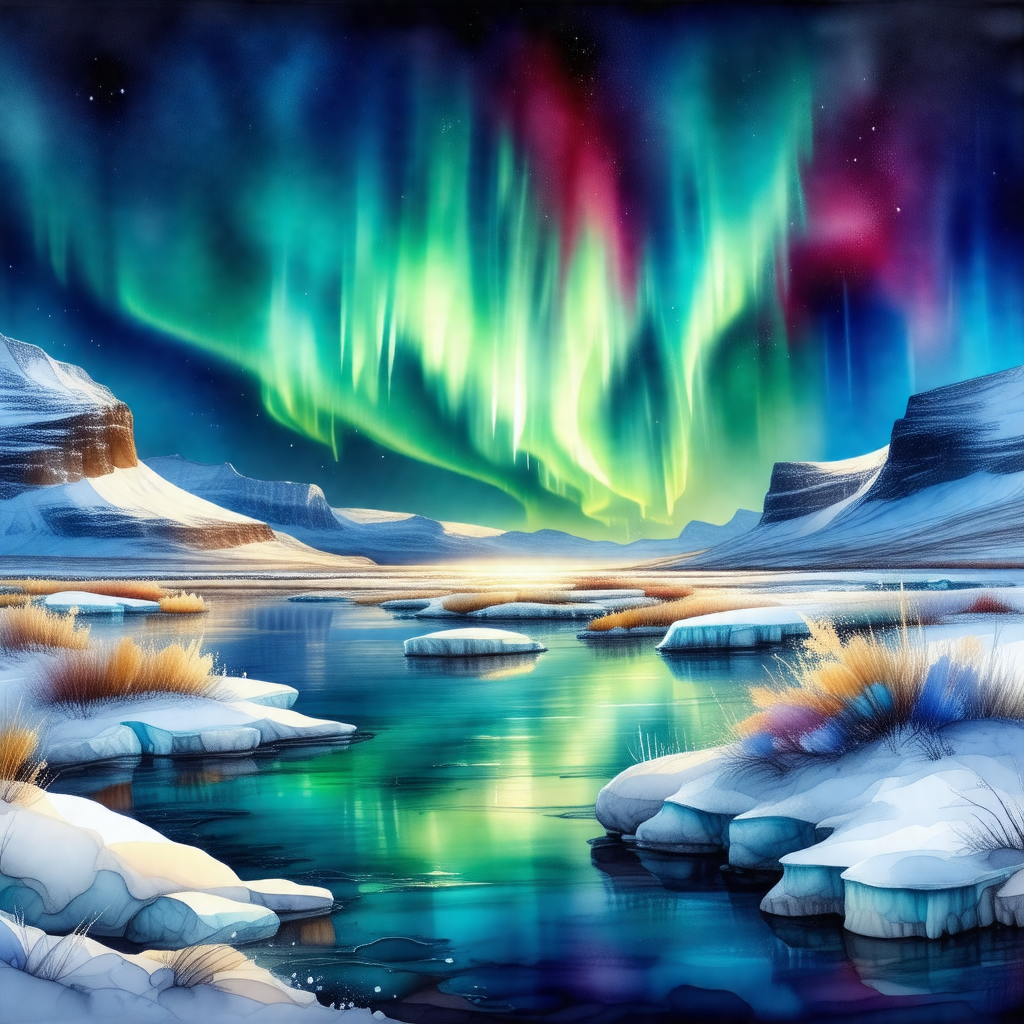 Beautiful scene of a frozen lake surrounded by snow-cover...