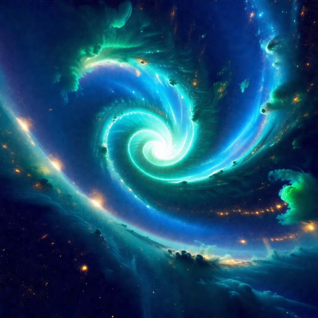 Spiral galaxy with a blue spiral swirl in the center