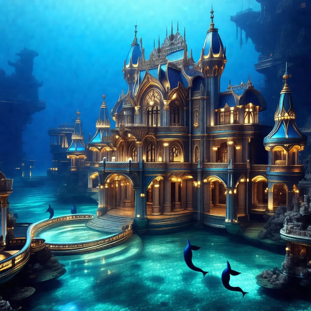 Digital painting of a large, ornate castle situated in a ...