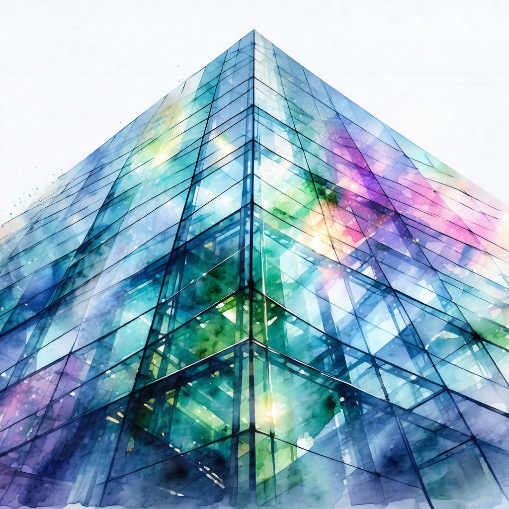 Colorful, artistic representation of a tall building with...