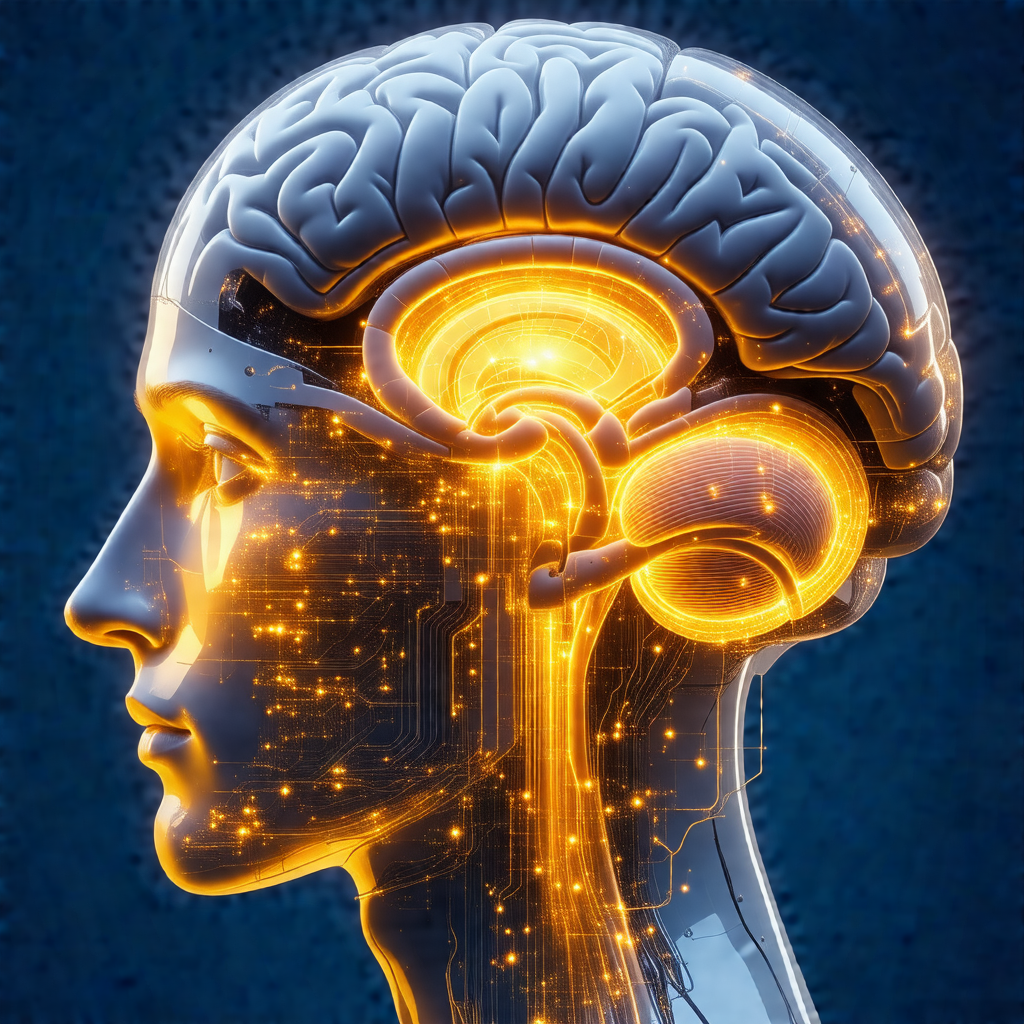 Close-up of a human head, focusing on the brain and its s...