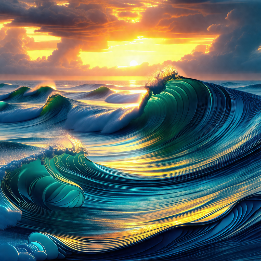 Large, blue ocean with a beautiful sunset in the background