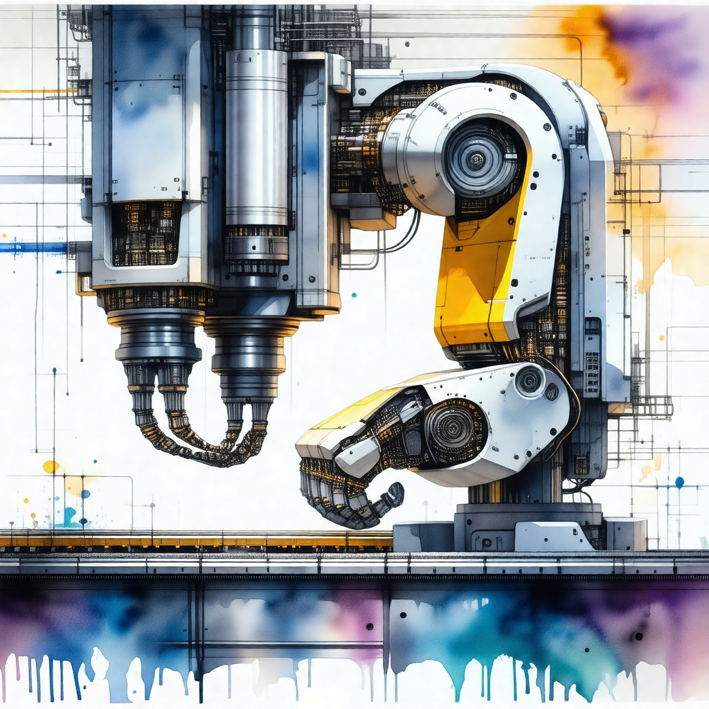 Painting of a robotic arm with a yellow and white color s...