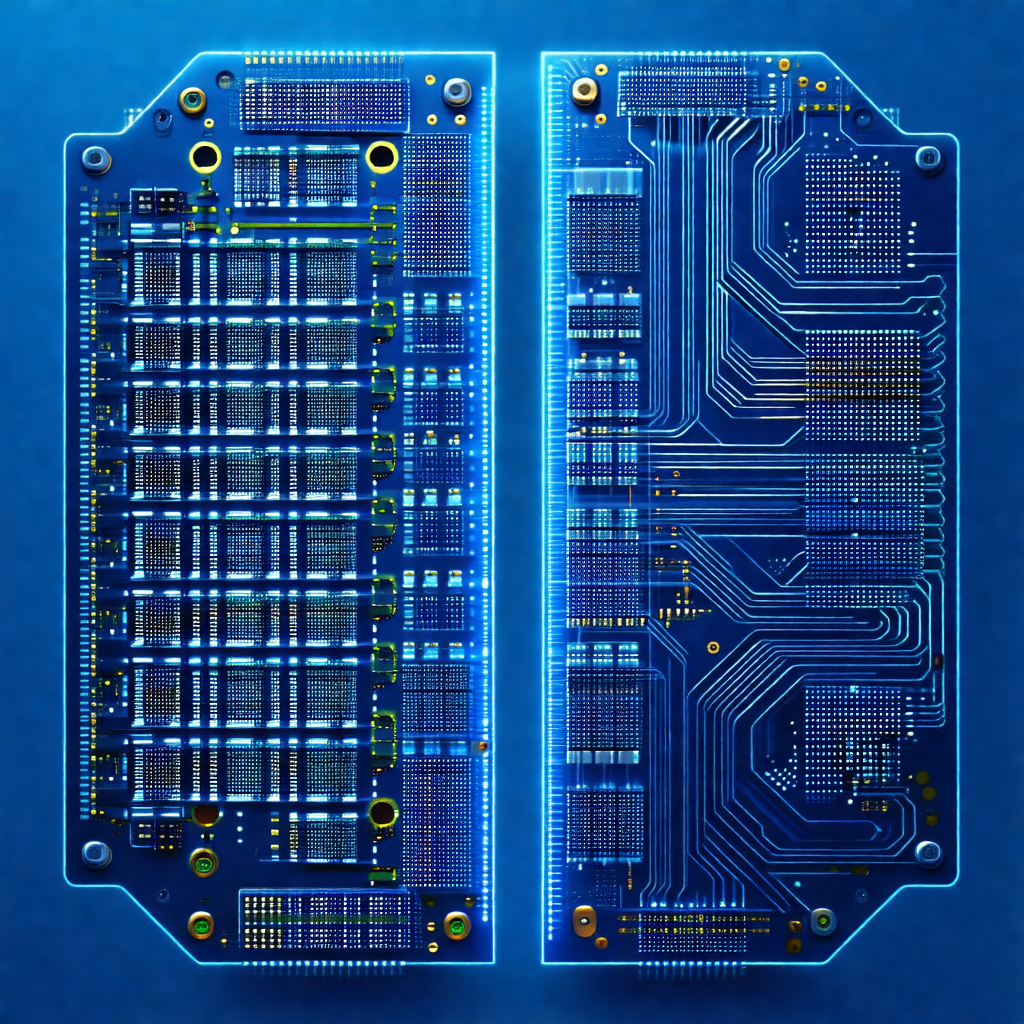 Close-up of a computer circuit board with a blue background
