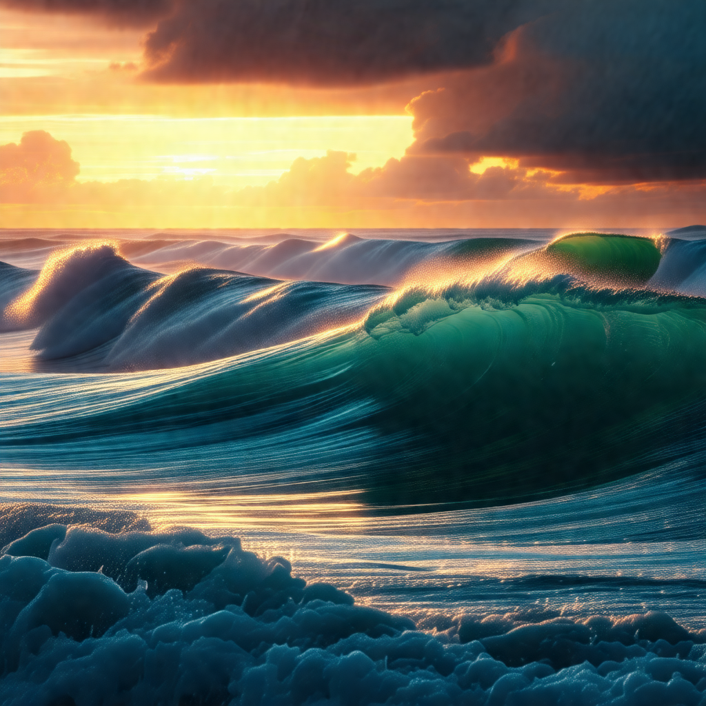 Captures a beautiful sunset over the ocean, with the sun ...
