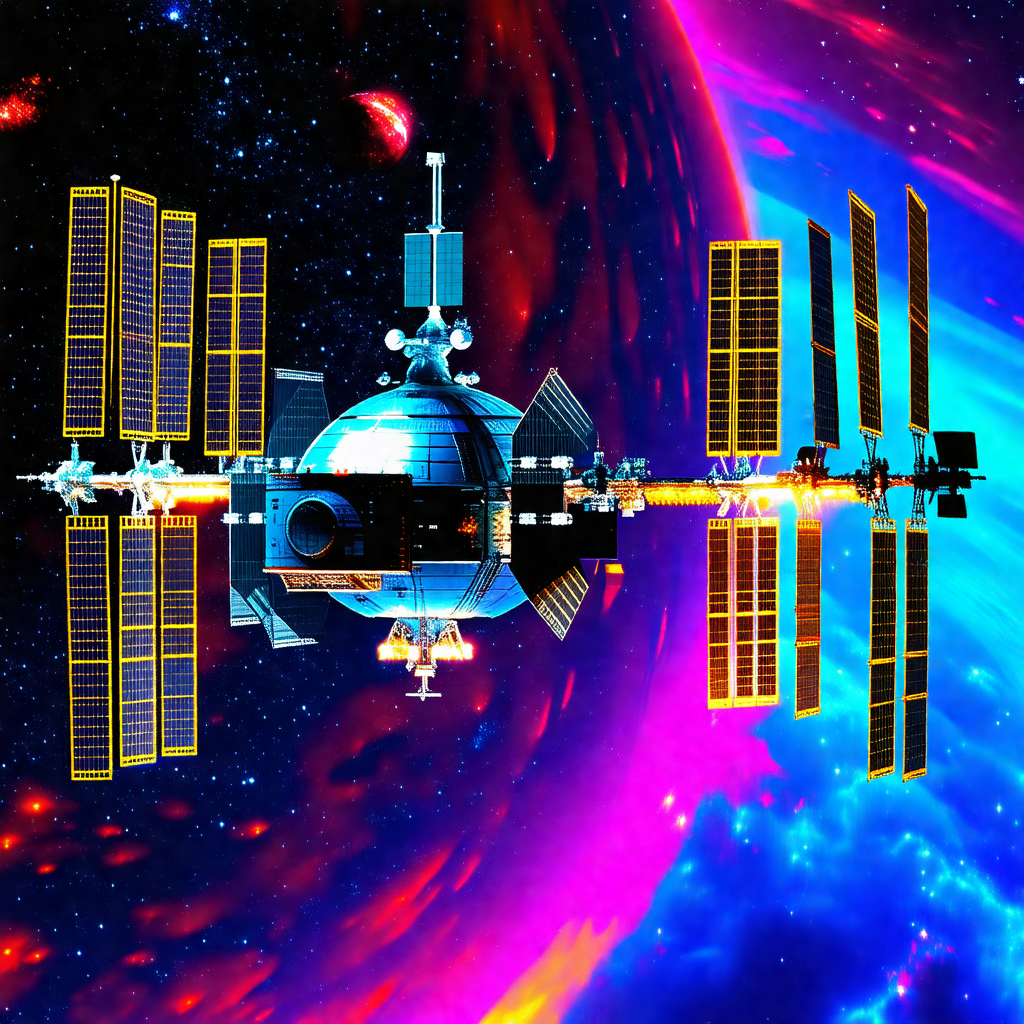 Space shuttle with a large dome on top, floating in the air