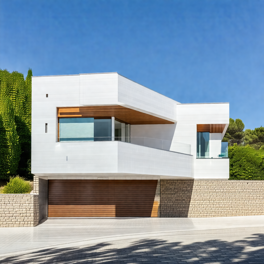 Large, white, modern house with a large garage