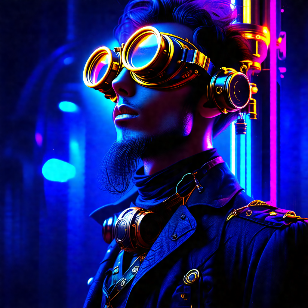 Man wearing a futuristic outfit, including a black jacket...