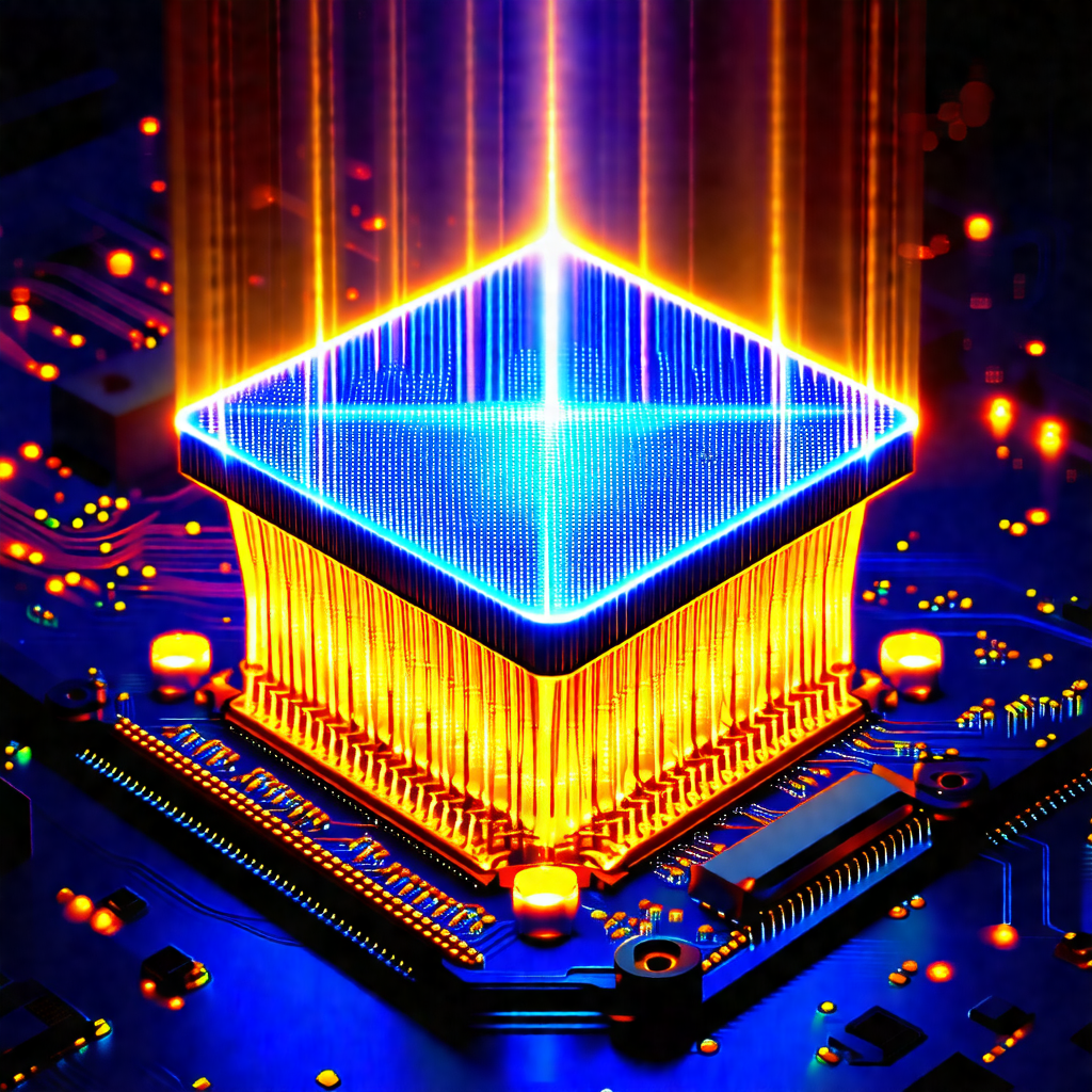 Close-up of a computer circuit board with a blue glow sur...