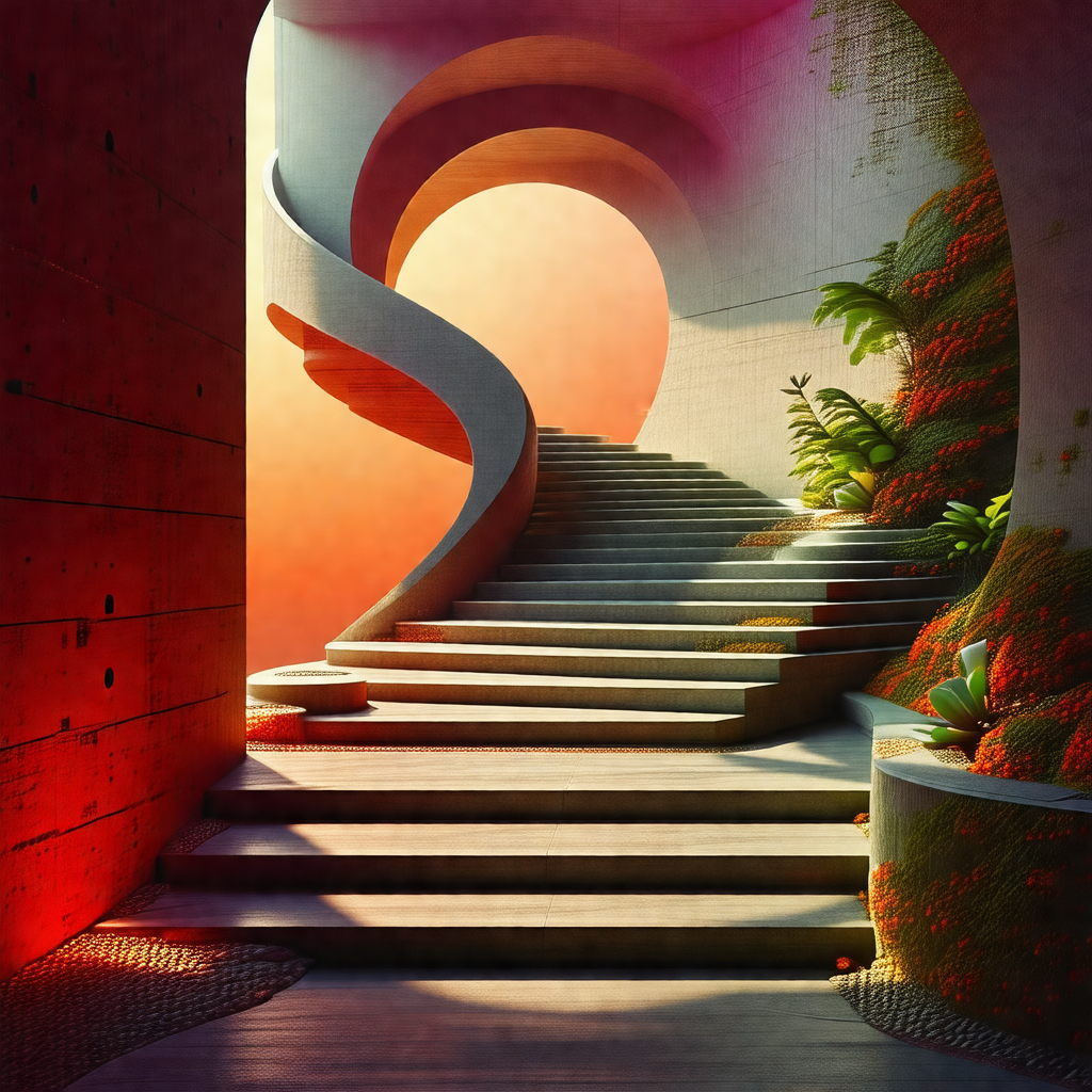Staircase with a red and white color scheme
