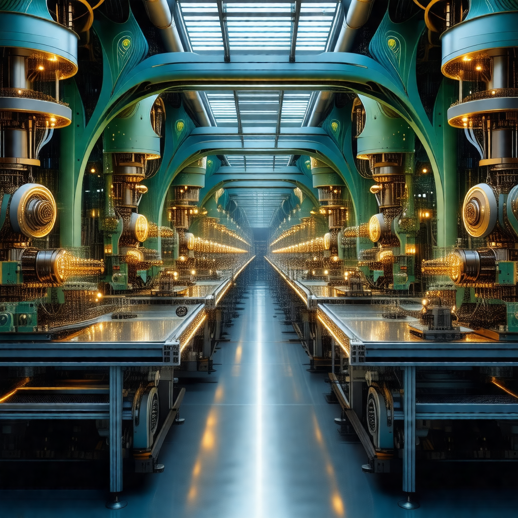 Factory floor with a long row of machines lined up
