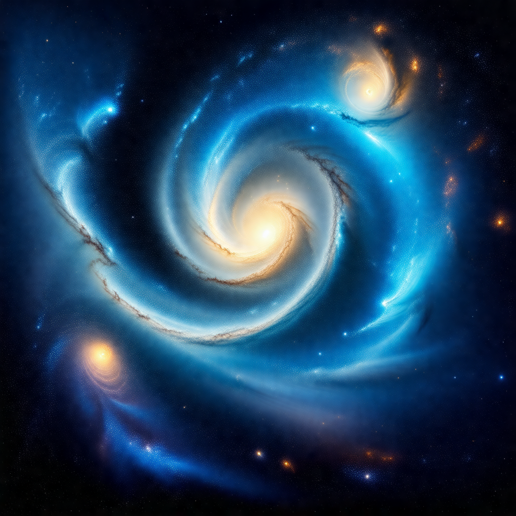 Colorful and detailed painting of a spiral galaxy