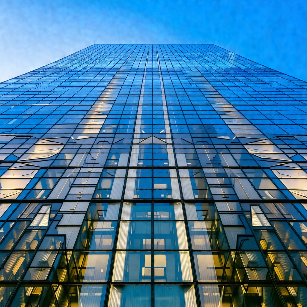 Tall building with a large glass window