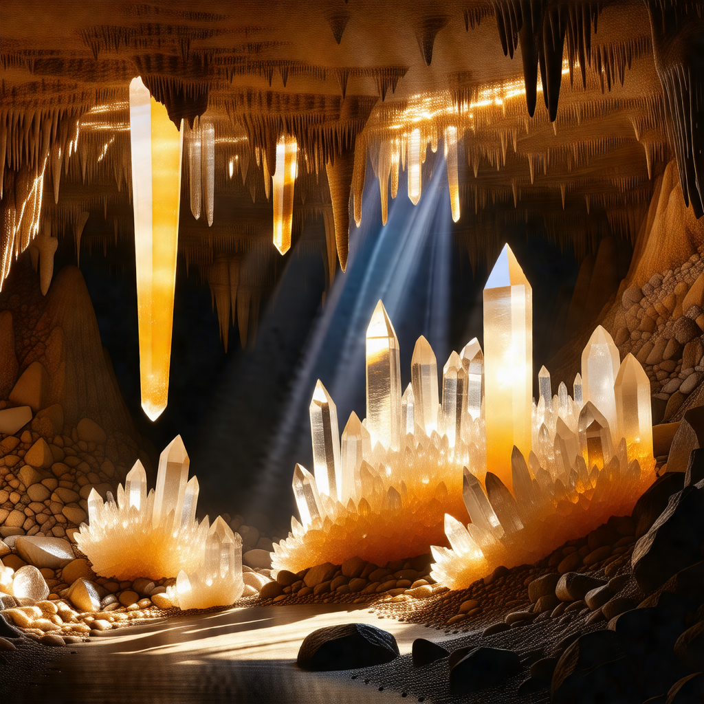 Cave with a large number of crystals and stalactites